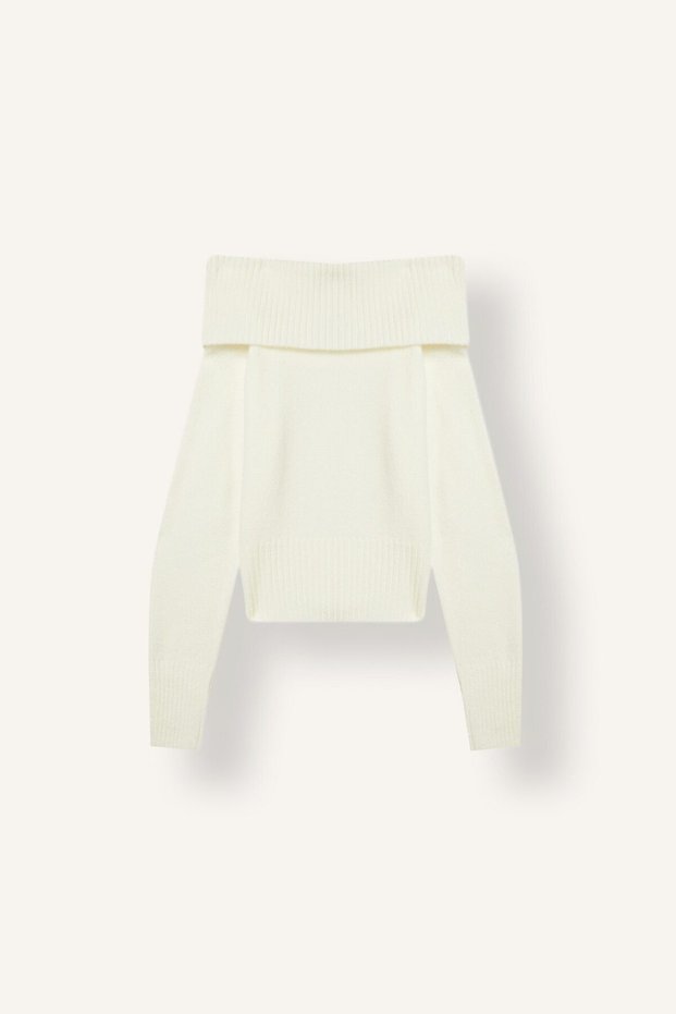 Slim-Fit-Strickpullover mit offenen Schultern und Falten, Basic-Pullover H2390AX26WN