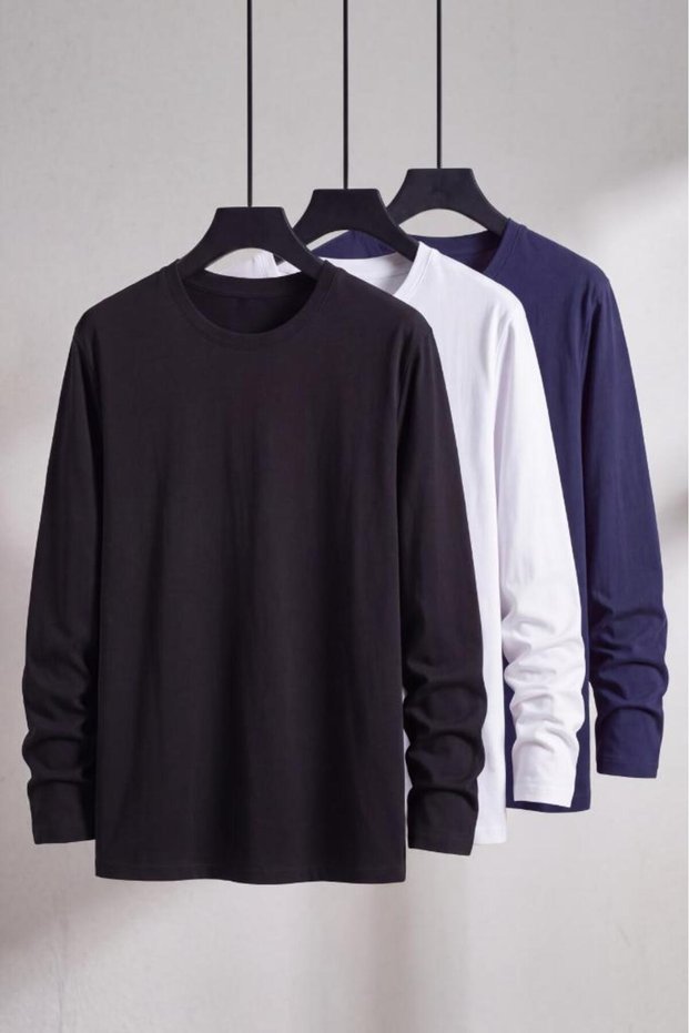 Men's Slim Fit Crew Neck Long Sleeve Cotton 3-Pack T-Shirts