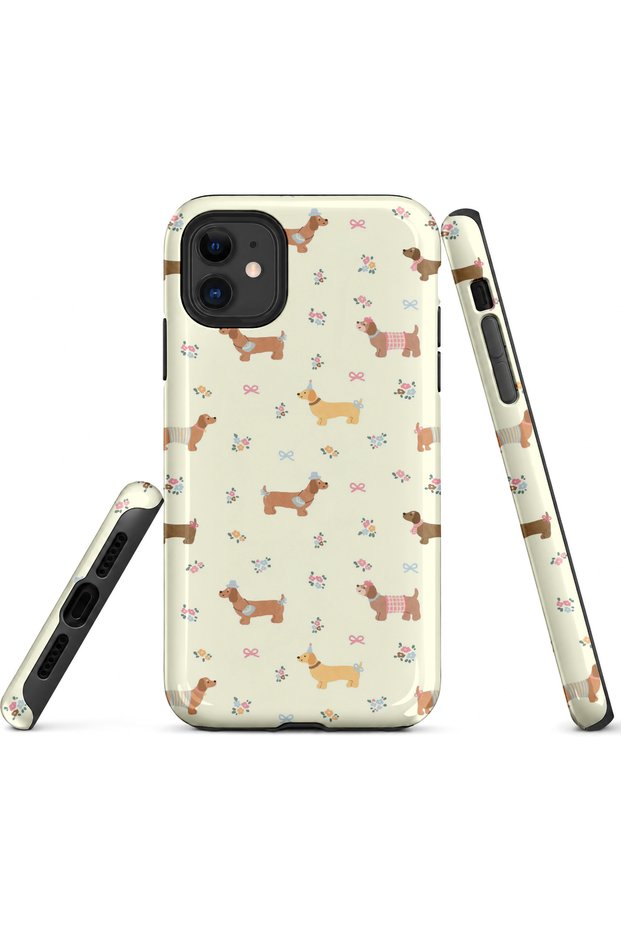 Compatible with iPhone 12 / 12Pro - Sausage Puppies, Double Layer Cover, Glossy Surface Protective Case