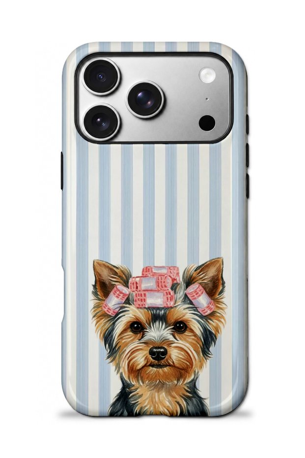 iPhone 17 Pro Compatible - Striped Dog Design, Dual Layer Cover, Glossy Surface Protective Case