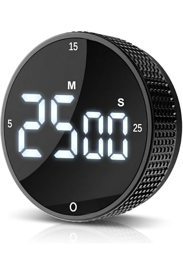 مؤقت مطبخ رقمي - مؤقت دوار مغناطيسي مع شاشة LED كبيرة، إعدادات مسبقة لـ 5/15/25 دقيقة، 3 مستويات للصوت