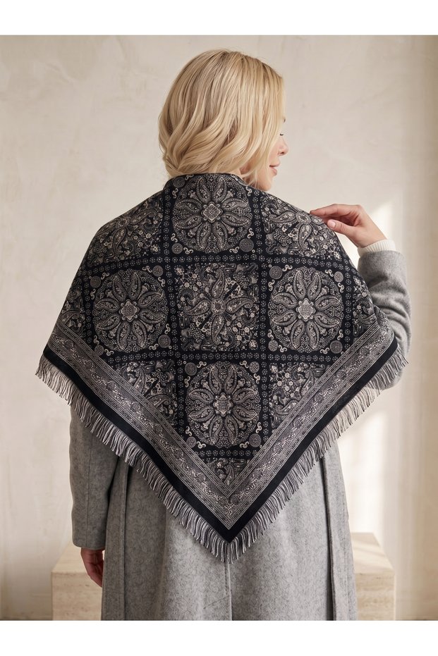 Dean Village Cashmere Texture Triangle Design Fringed Ultra Premium Double-Sided Back Shawl/ Scarf/ Bandana (200 cm X 100 cm)