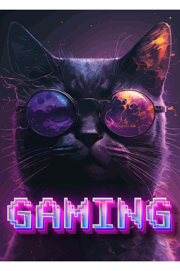 Gaming Cat Metal Poster - Magnetic Wall Art Print