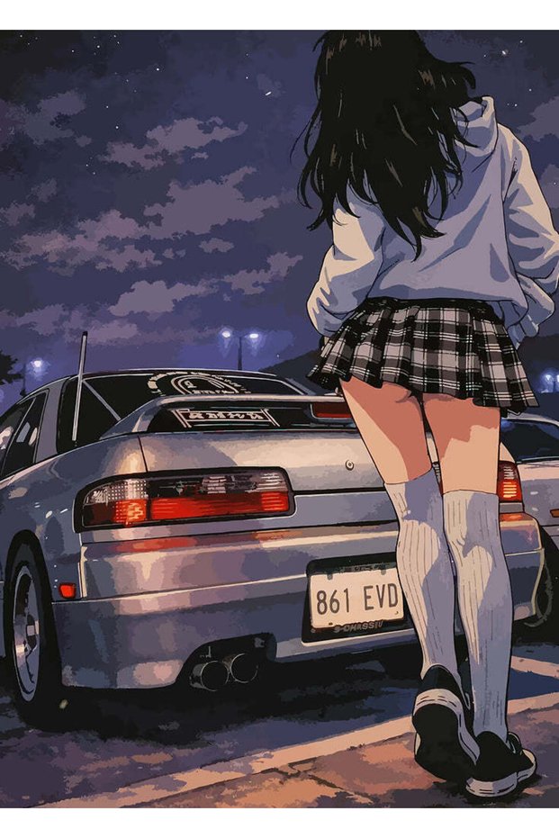 Anime Girl Sports Car Metal Poster - Magnetic Wall Art Print