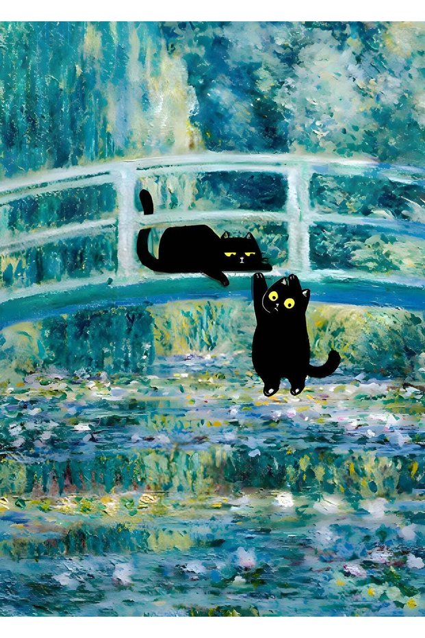 Waterlilies Cat Pop Art Metal Poster - Magnetic Wall Art Print