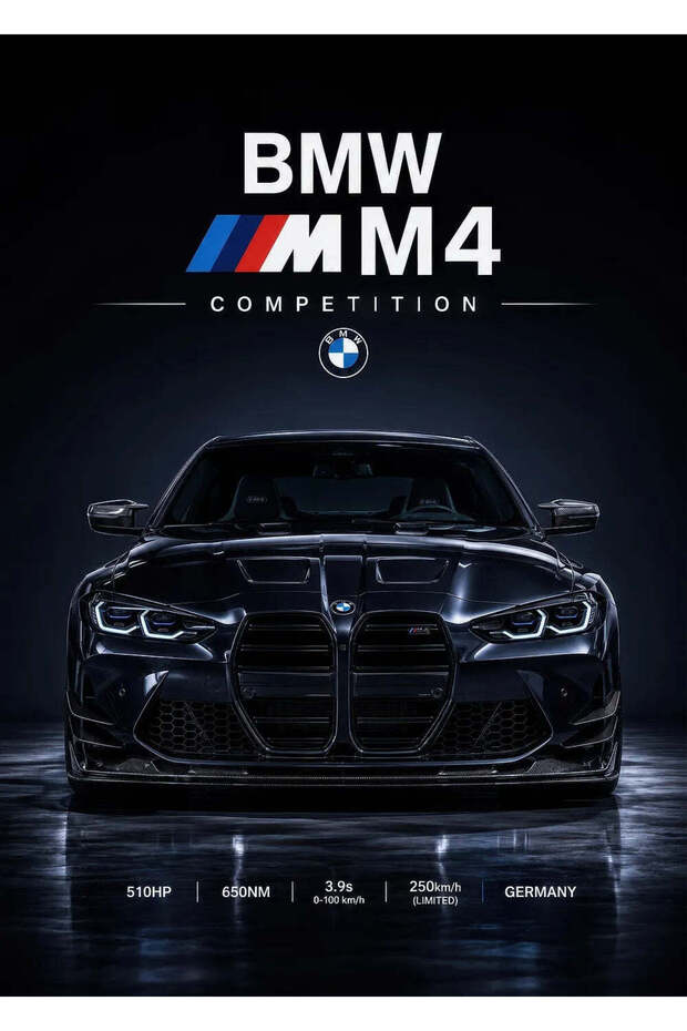 BMW M4 Competition Car Metal Poster - Magnetic Wall Art Print