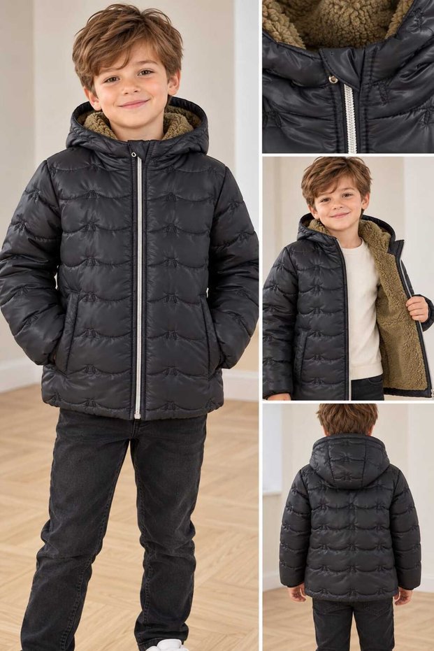 Boys' Hooded Water and Wind Resistant Embroidered Coat