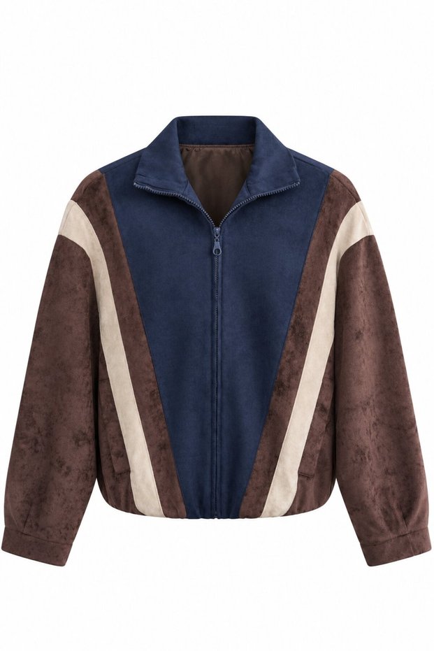 Brown 3-Color Bomber Jacket - 261011