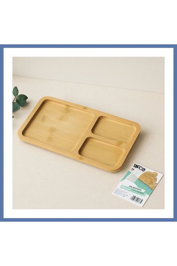 3-Compartment Rectangular Bamboo Serving Tray 24.8X13.8X1.4 cm Aanova