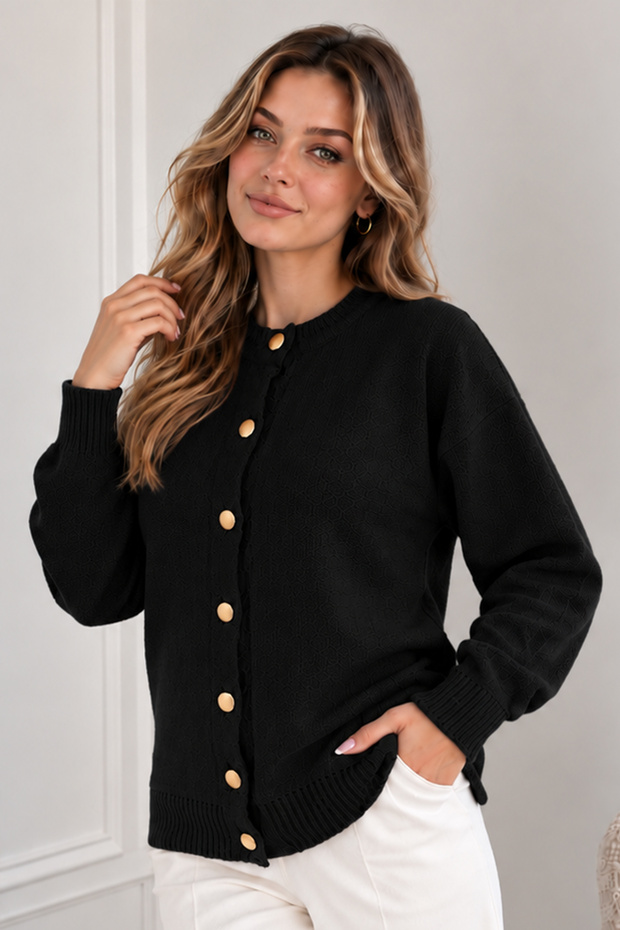 Buttoned Knitwear Cardigan N525 Black