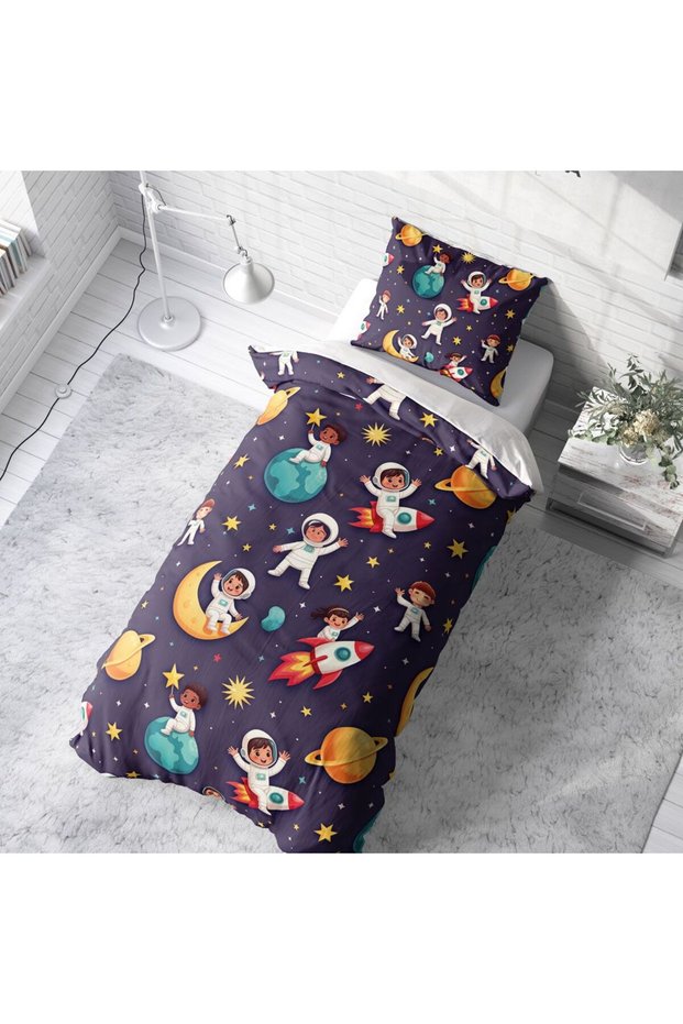 Space Uzay Patterned Padded Duvet Cover Set (Without Sheets)