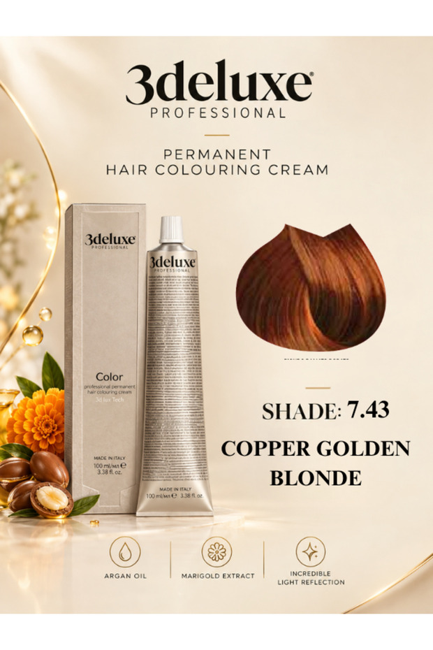 Hair Color Cream With Argan Oil & Marigold Extract Copper Golden Blonde 100ml 7.43