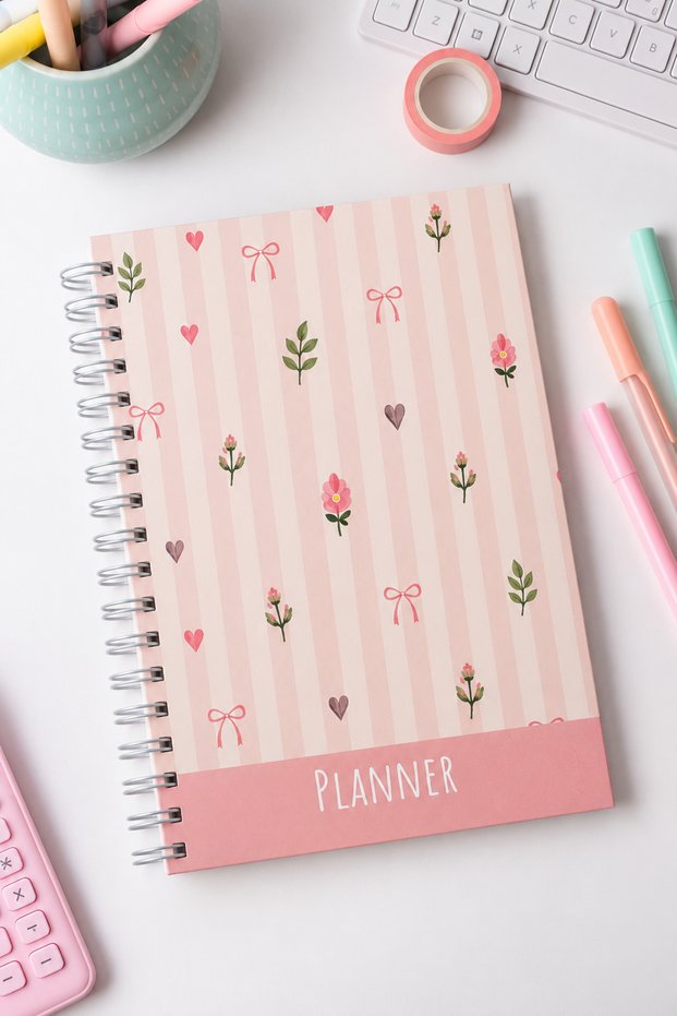 Premium Undated Planner Agenda – 17X24 Hard Cover, Spiral Bound, with Stickers