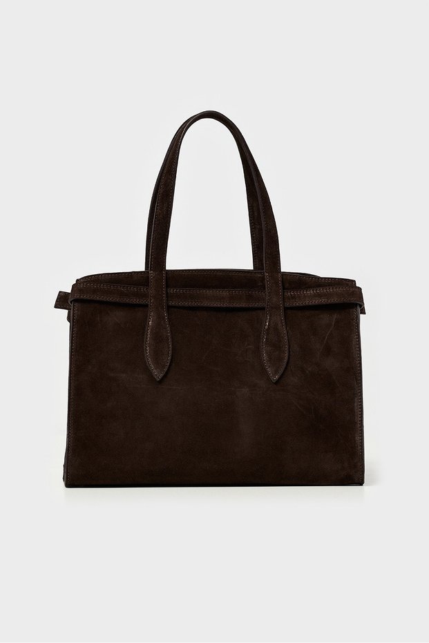 Genuine Leather Large Size Shoulder Bag - Brown