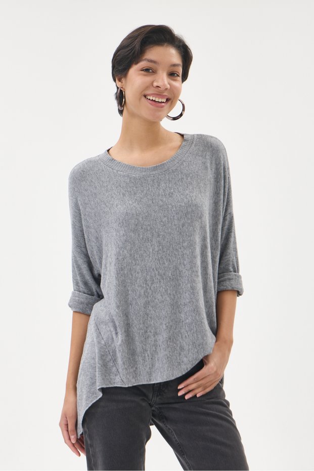 Women's Gray Italian Low Sleeve Oversize Knitwear Sweater 38 - 44 Size
