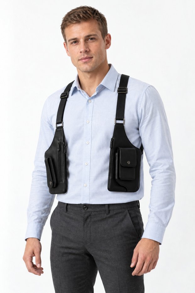 Men's Double-Sided Phone Pocket Zippered Adjustable Strap Chest and Shoulder Bag