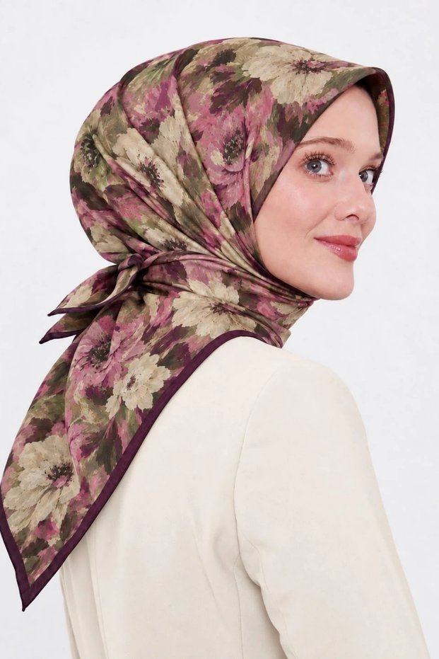 Floral Patterned Cotton Silk Scarf Ls2214