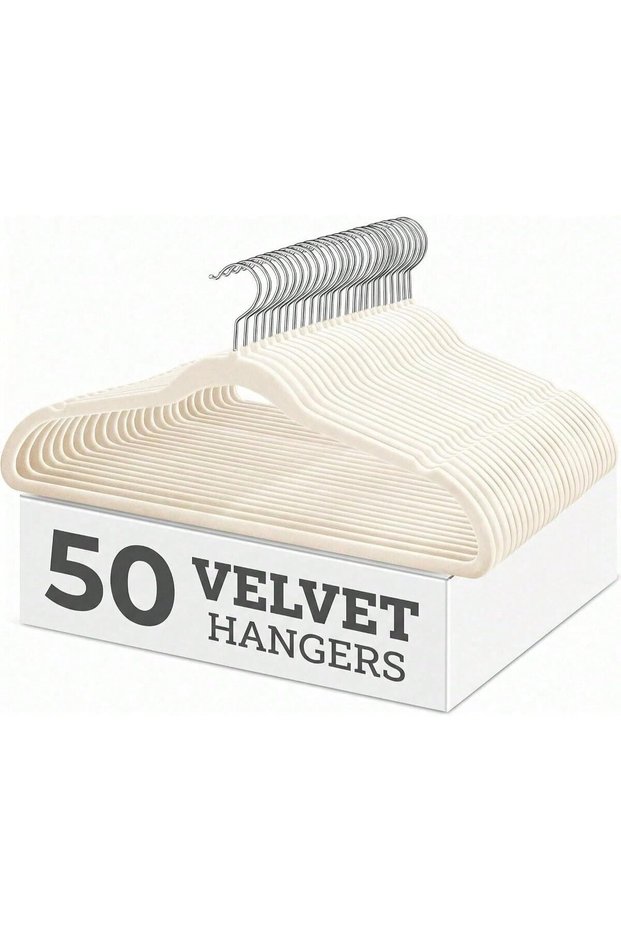 50 Pack Velvet Clothes Hangers – Non-Slip Suit Hangers in Ivory