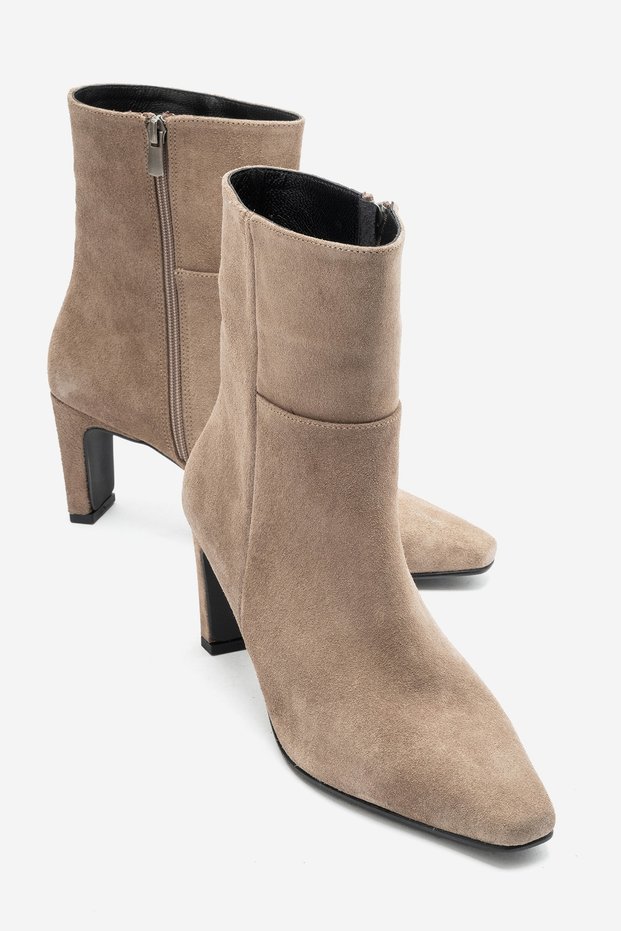Elias Mink Suede Genuine Leather Women's Block Heeled Boots