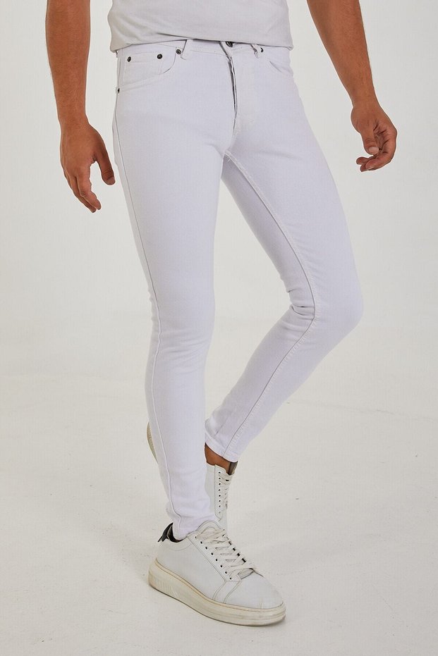 Men's White Denim Jean Trousers Slim Fit Lycra Narrow Leg