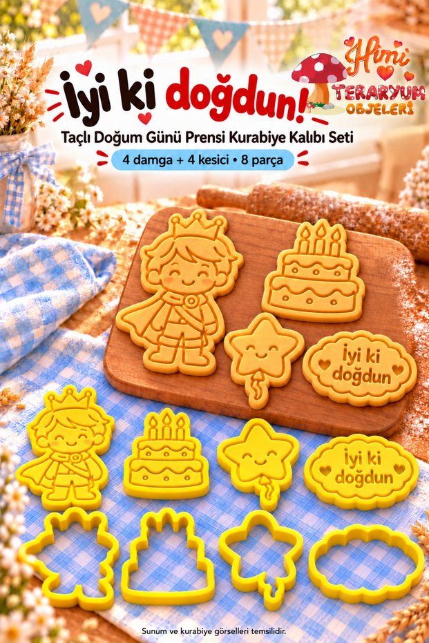 Happy Birthday Crowned Prince Boy Birthday Cookie Stamp Cutter Set Party and Gift Cookie