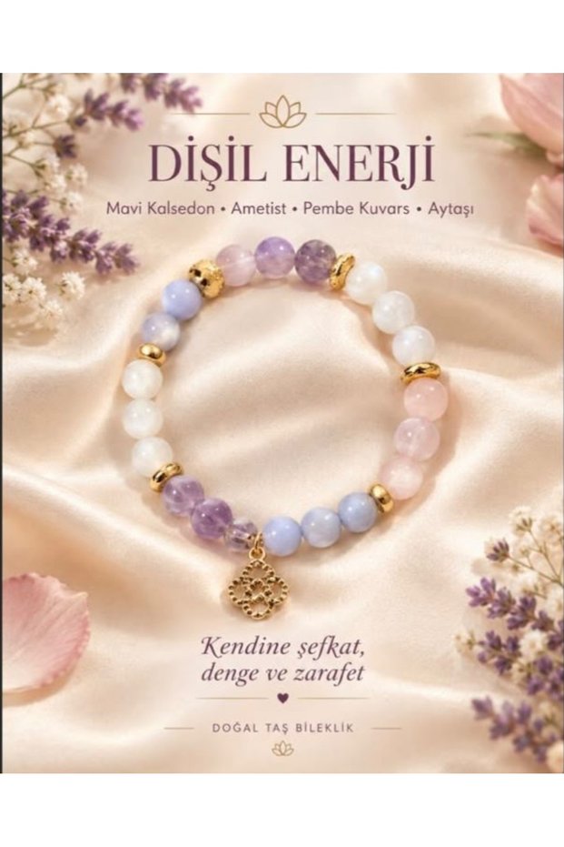Femininity Calmness Natural Stone Bracelet - Original Moonstone Pink Quartz Amethyst Blue Chalcedony Women's Bracelet