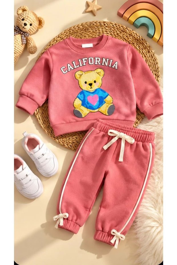 Girl's cute bear print tracksuit set