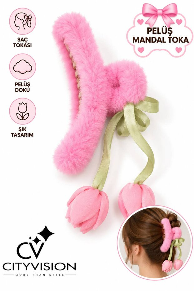 Plush Dark Pink Color Hair Clip Large Size