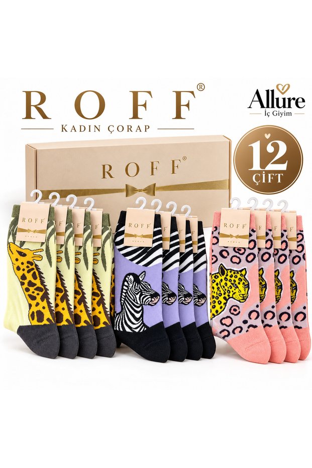 Women Socks 12 Pairs Giraffe Zebra Leopard Patterned Colorful Socks Set