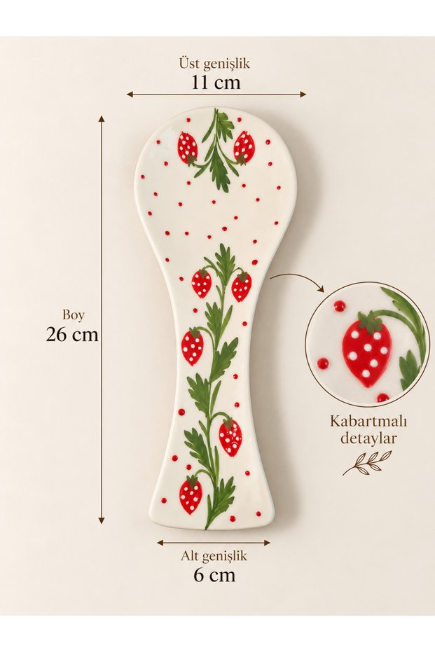 Strawberry Patterned Handmade Ceramic, Embossed Large Size Spoon Holder