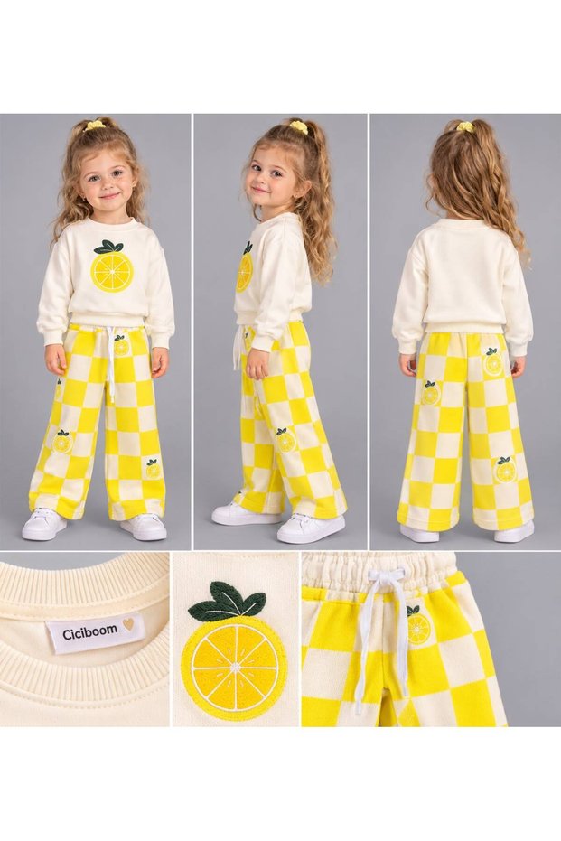 Children's Top and Bottom Set with Tomato & Lemon Print