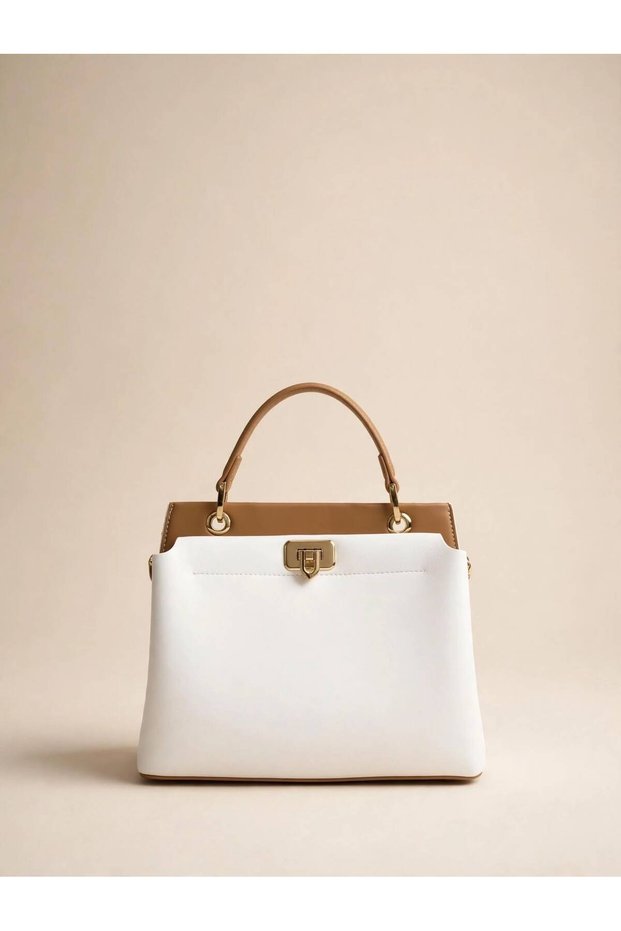 Women's Hand and Shoulder Bag Double Color with Gold Buckle Modern Stylish Design 27270