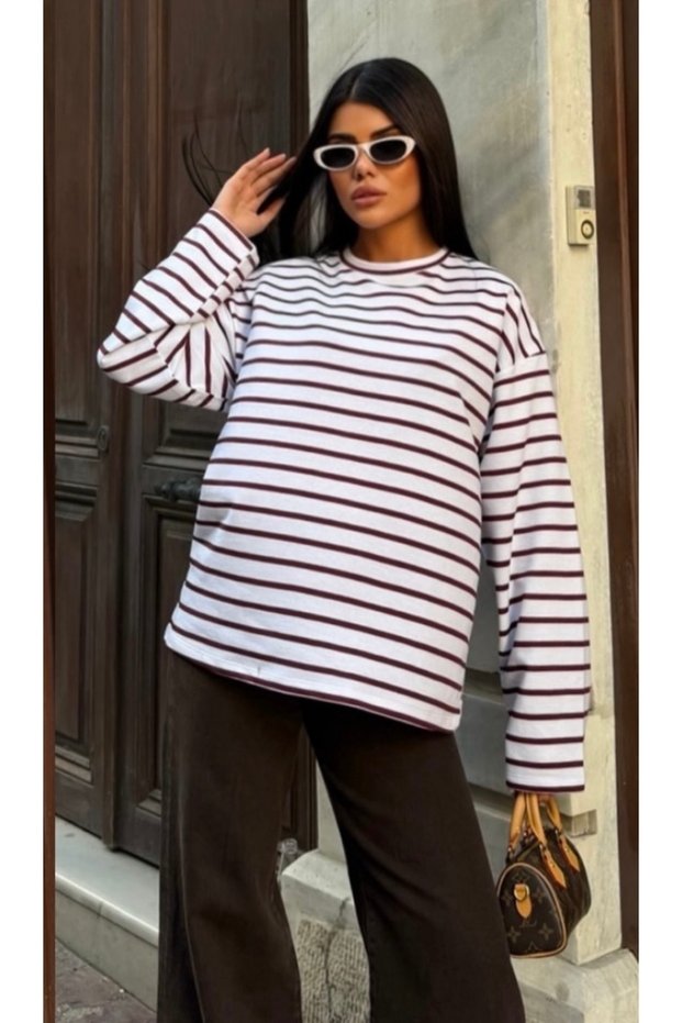 Women's crew neck striped sweatshirt