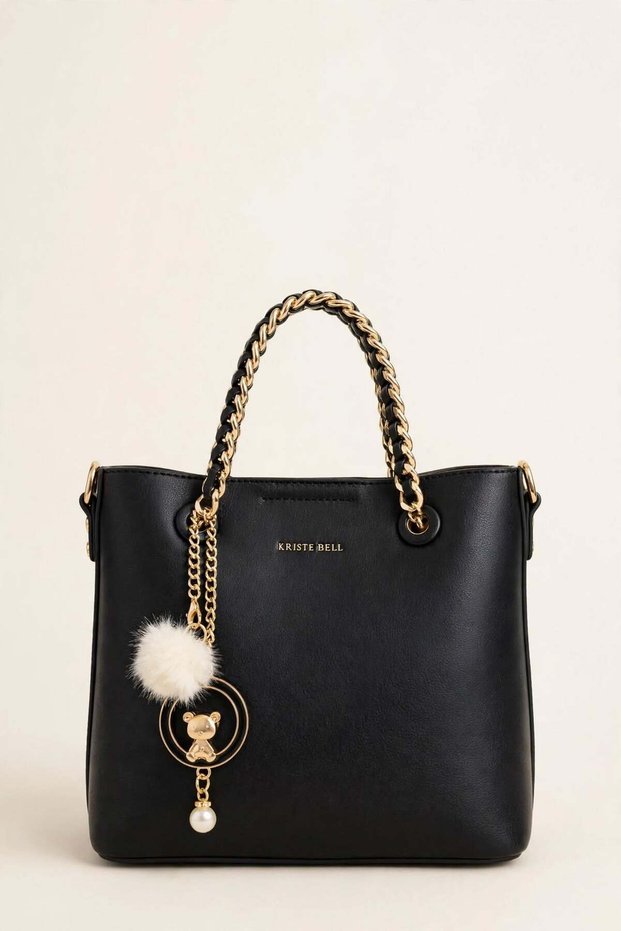 Women's Chain Handle Hand and Shoulder Bag with Teddy Bear Charm Detail, Modern Stylish Design 27218