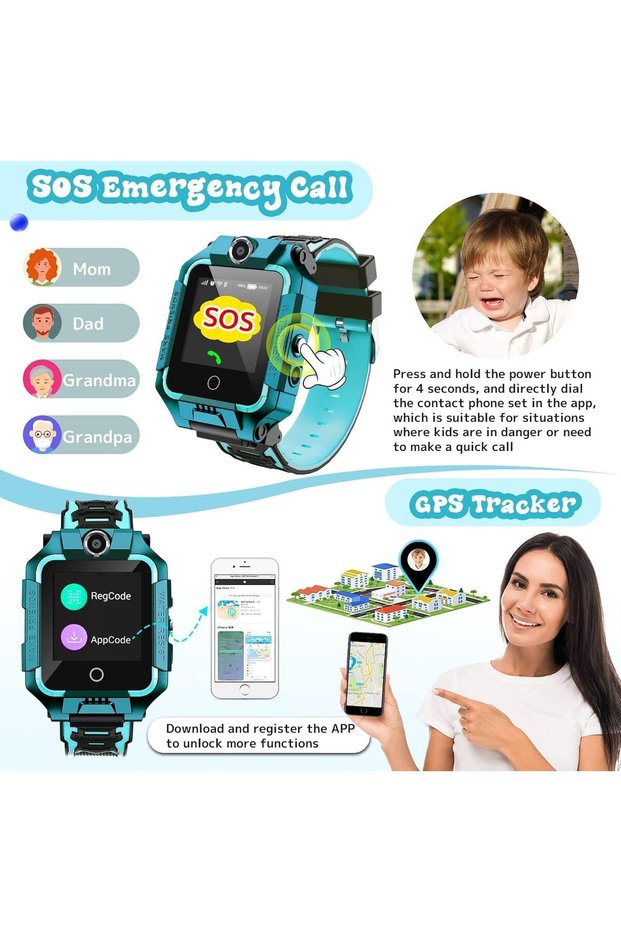 Kids Multifunction Smart Watch, 1.44 inch Display, GPS, Waterproof, Anti-Lost, Multi-Language Support, Gift for Girls and Boys, GREEN