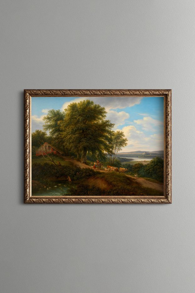 Cattle Herd on the Riverbank - Vintage Patterned Painting - Fine Model