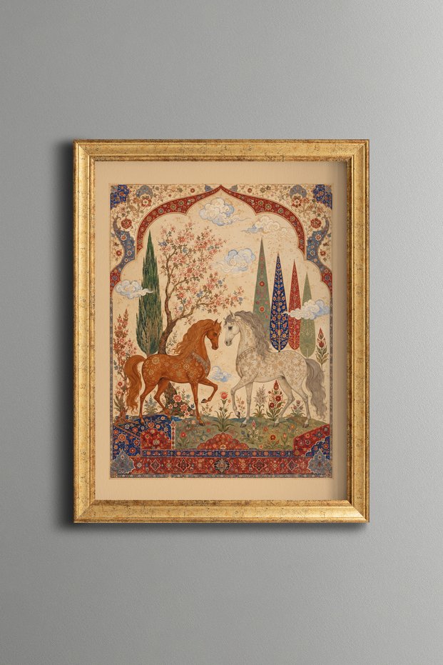 Two Horses - Vintage Patterned Painting - Fine Model