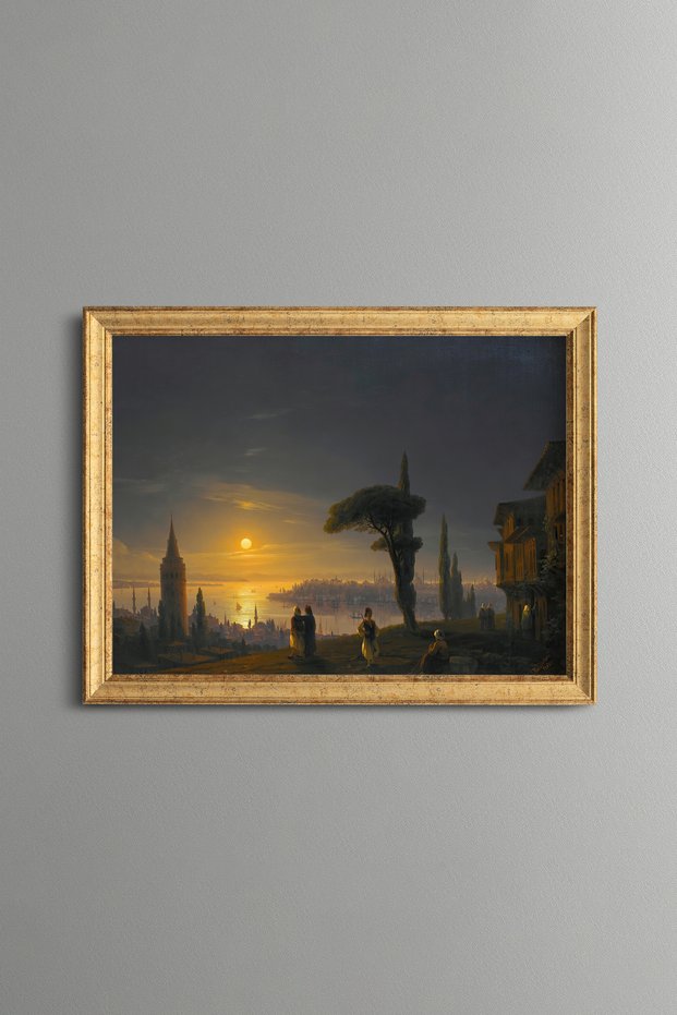 Galata Tower in Moonlight - Vintage Patterned Painting - Fine Model