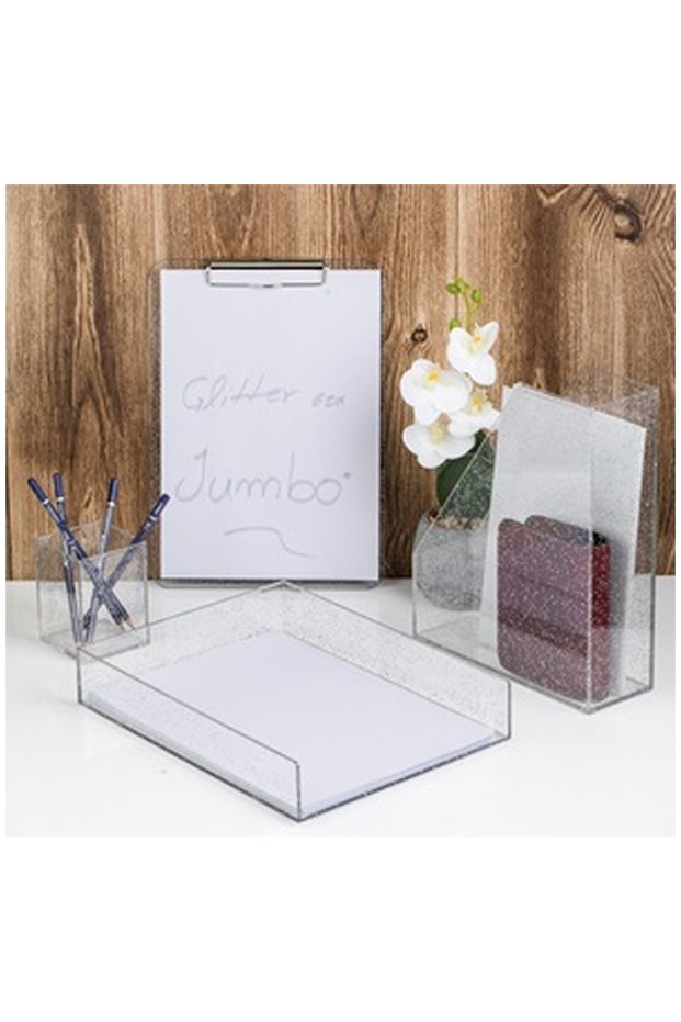 A4 Plastic Clipboard Folder Silver with Glitter