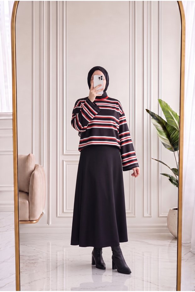 Ahusima Double Stripe Short Tunic-Ss13272 Black