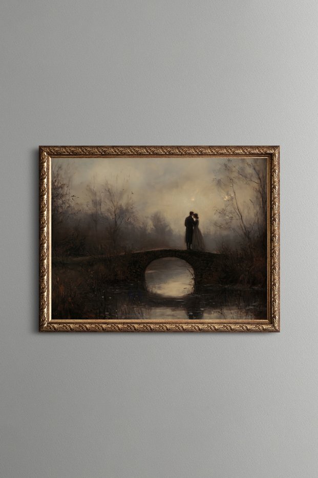 Couple on the Stone Bridge - Vintage Patterned Painting - Fine Model