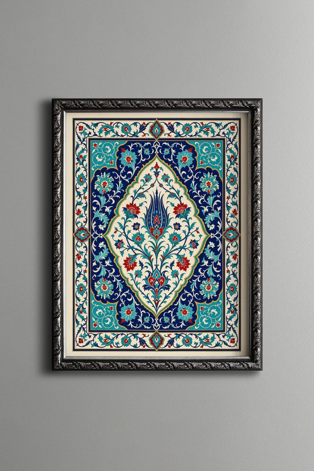 Blue Floral Embellishment - Vintage Patterned Painting - Fine Model