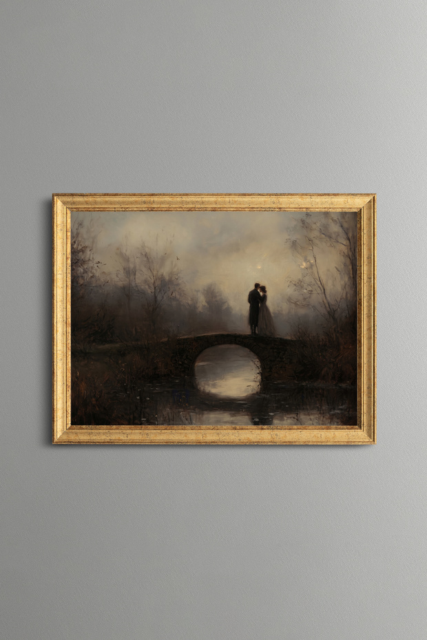 Couple on the Stone Bridge - Vintage Patterned Painting - Fine Model