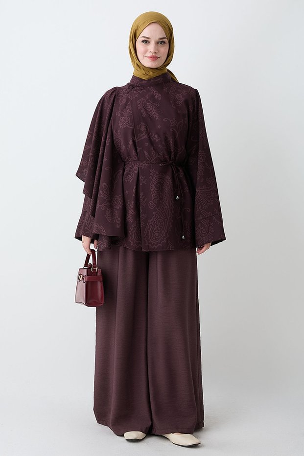 Ethnic Patterned Tunic and Plum Set
