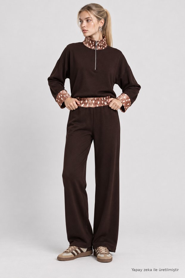 Patterned Modal Top and Bottom Set Laz0025 Brown