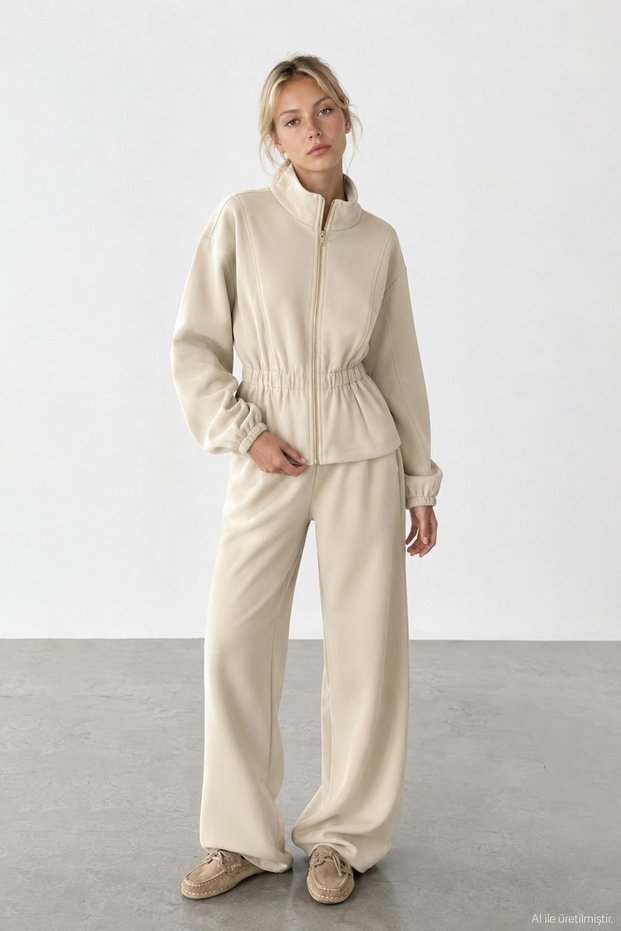Elastic Waist Women's Canvas Trousers Pnt02673 Stone