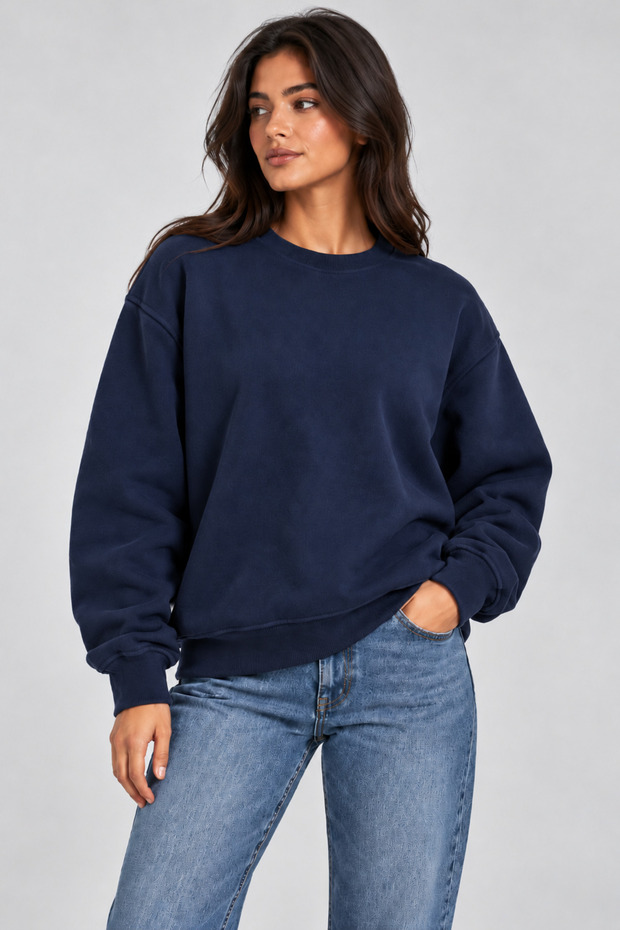 Unisex Relax Fit Comfortable Cut Three-Thread Fleece Crew Neck Sweatshirt - W238