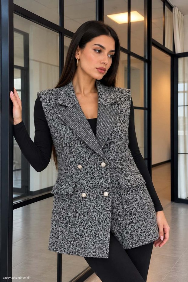 Women's Boucle Pocketed Short Vest 7302