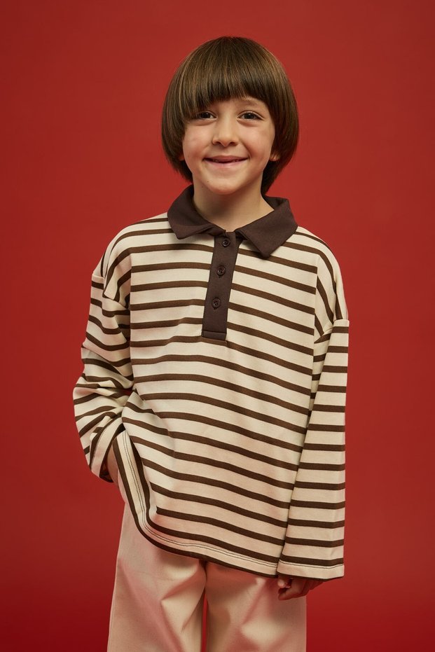 Sunbeam Polo Collar Sweatshirt-Brown