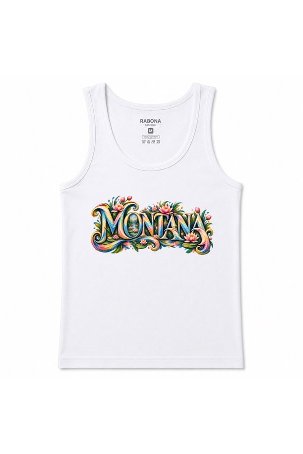 Montana Floral Elegance – Colorful Botanical Typography Graphic Tank Top